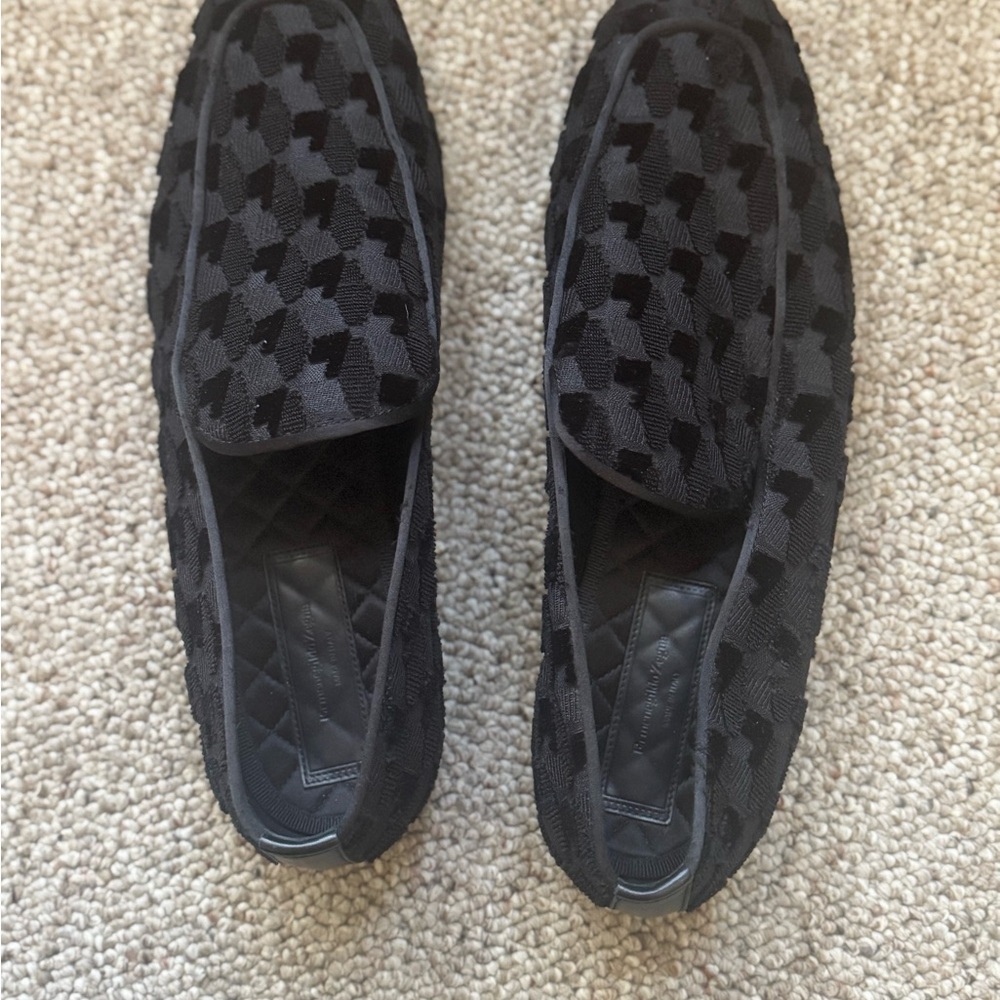 Ermenegildo Zegna Black Textured Slip-On Loafers